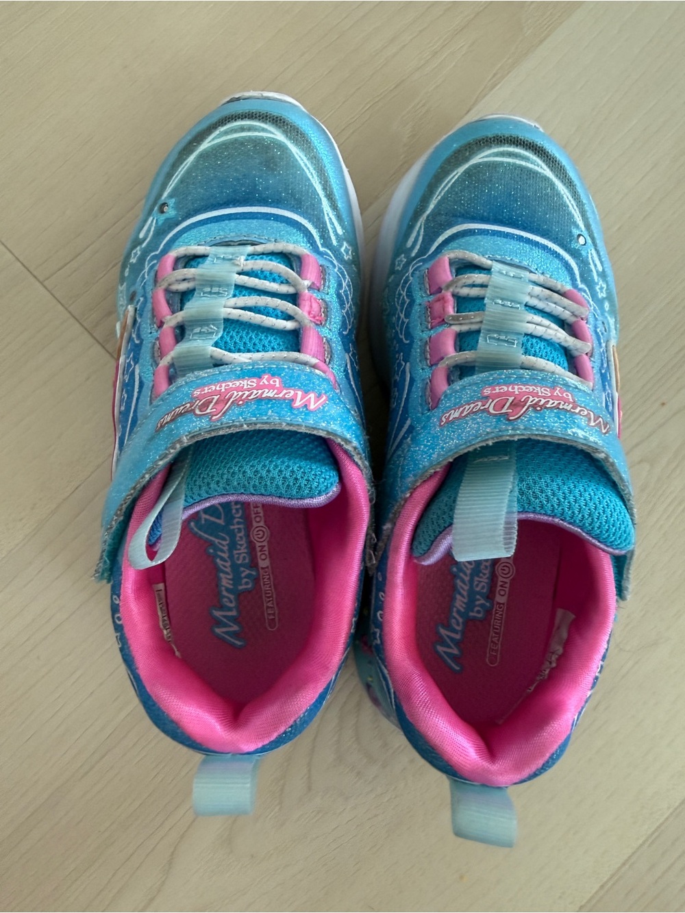 SKECHERS girls size 10.5 Mermaid Dreams Light Up Sneakers Blue Glitter Mesh - Picture 7 of 9